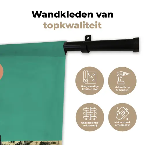Retro - Jongen - Hond - Rood - Groen Wandkleed katoen klein -sfeer2