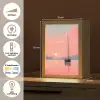Zeilboot - Roze zee - Zonsondergang - Bergen Light Box met kabel (Tafellamp) klein -USP_NL