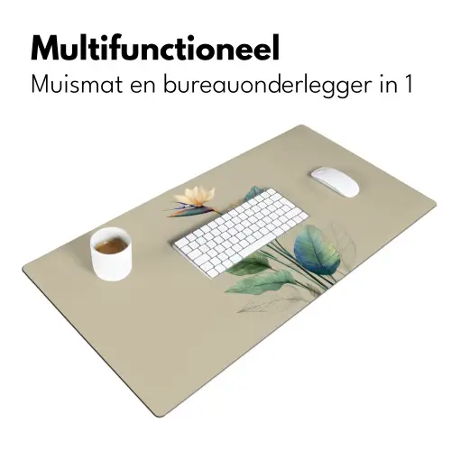 Paradijsvogelbloemen - Blauwgroene bladeren - Beige Muismat XXL klein -sfeer4