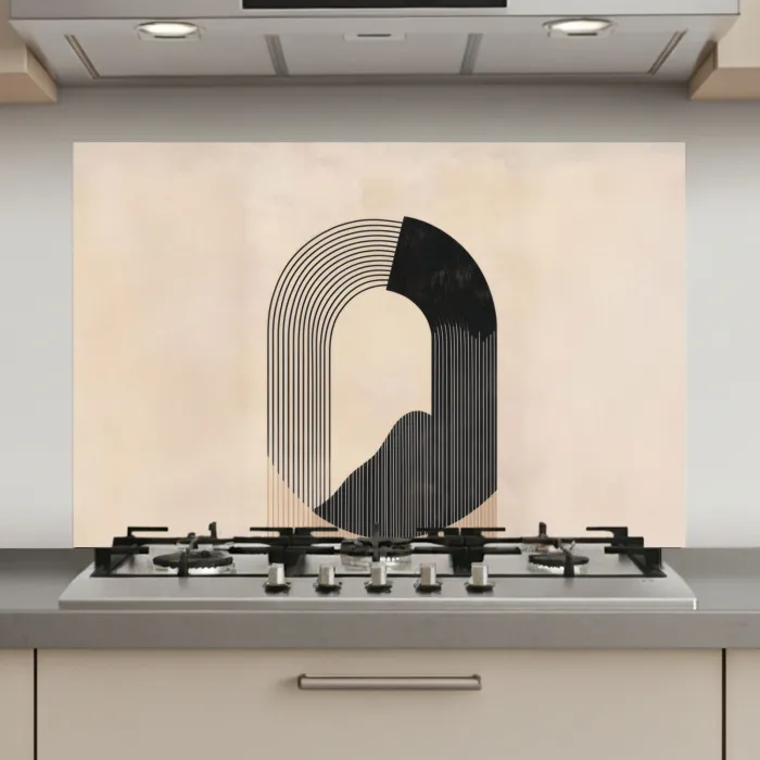 Grafisch gebogen motief - Beige keuken achterwand spatscherm klein -3d_website