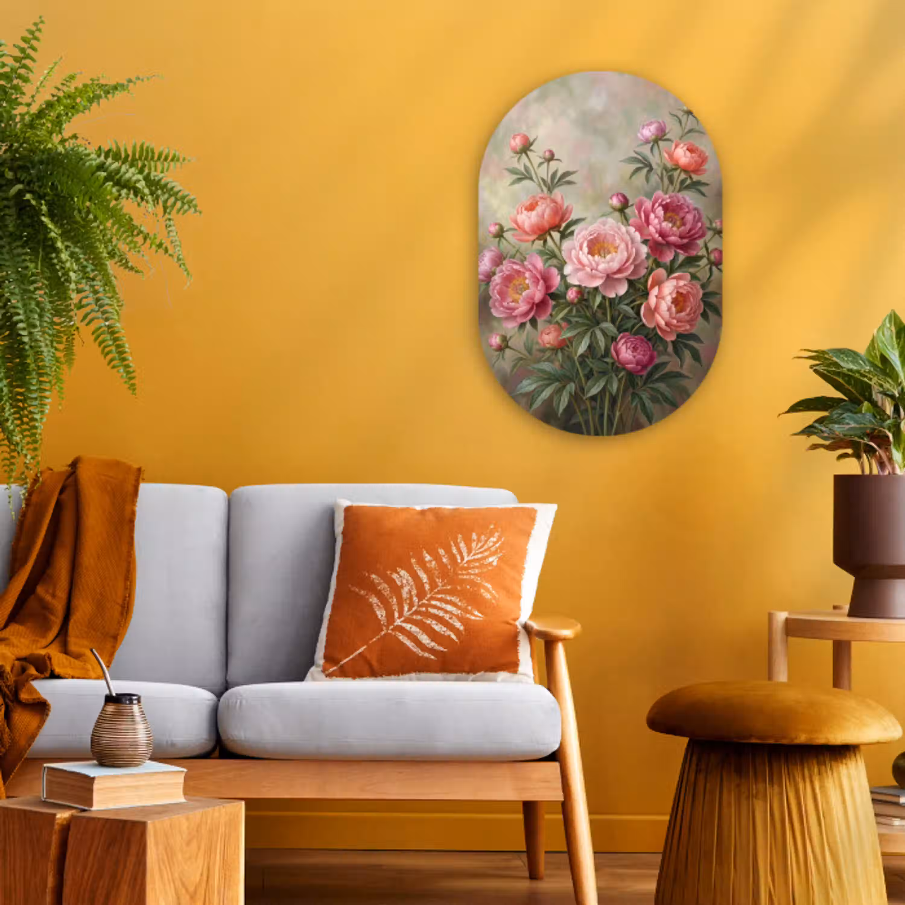 Bloemen - Roze - Klassiek - Gedetailleerd - Natuur Wandcirkel Ovaal Forex klein -sfeer4