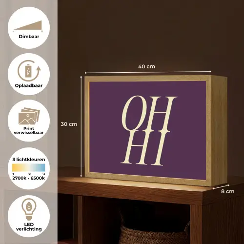 Oh hi - Paars - Minimalistisch Light Box met batterij (Wandlamp) middel -USP_websiteoverzichtNL