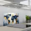 Wereldkaart - Blauw - Abstract keuken achterwand spatscherm klein -3d_schuin