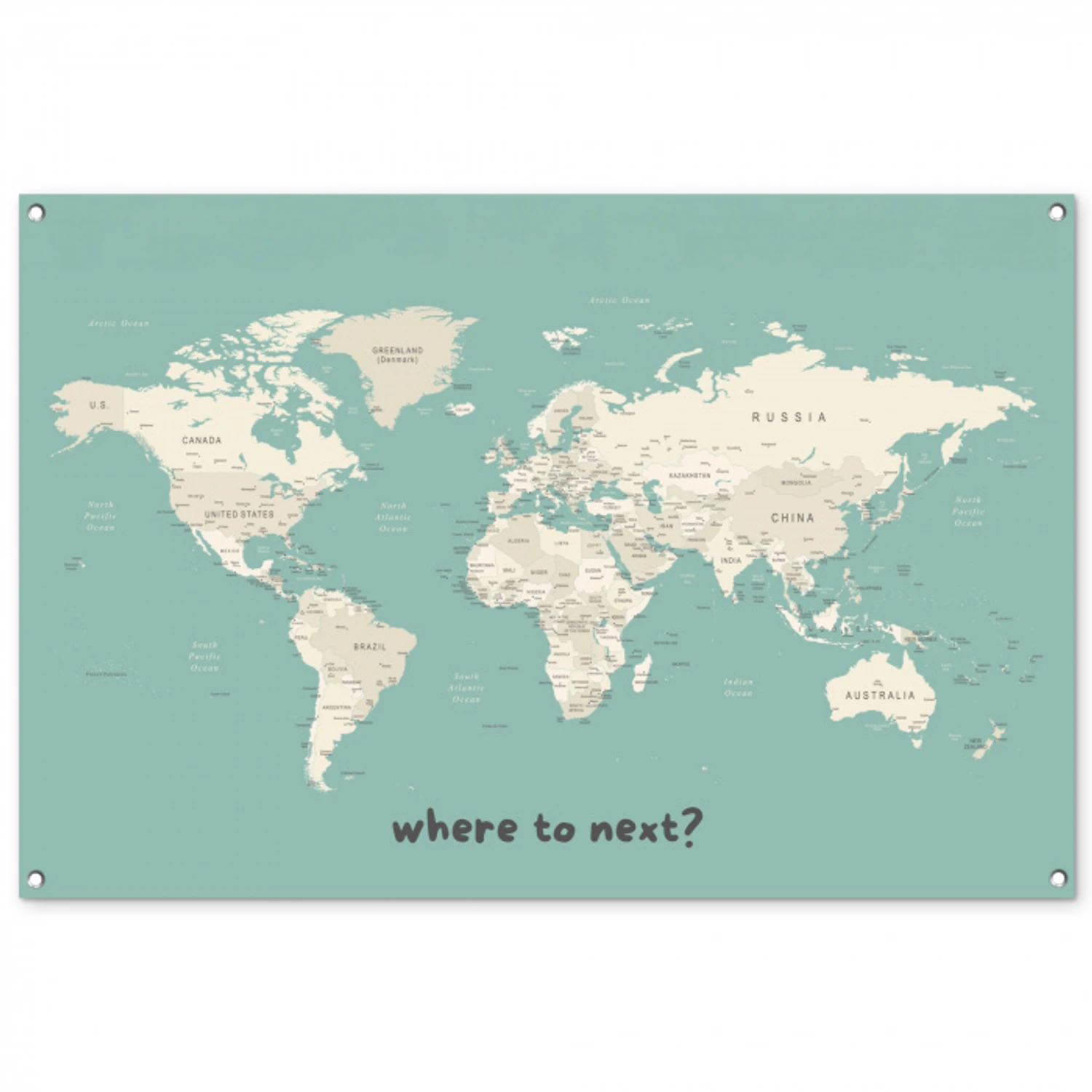 Wereldkaart - Klassiek - Lichtgroen - Landnamen tuinposter los doek groot -3d