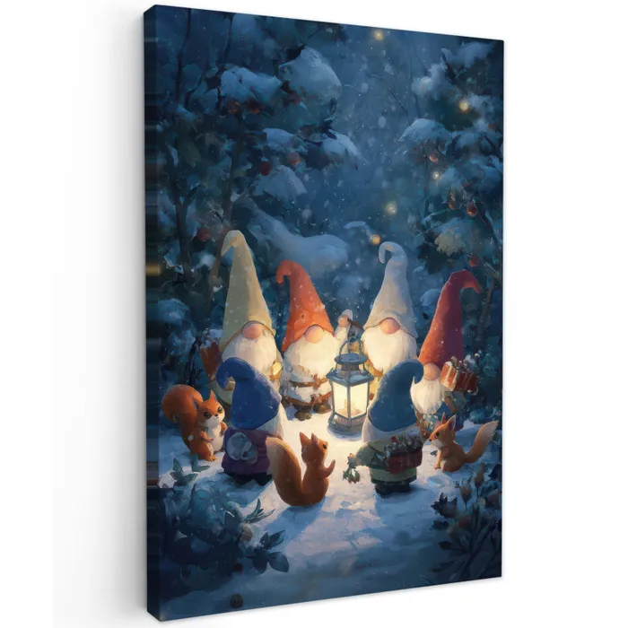 Winter - Gnooms - Eekhoorns - Meerkleurig Tuinposter op houten frame 2 cm dik klein -3d
