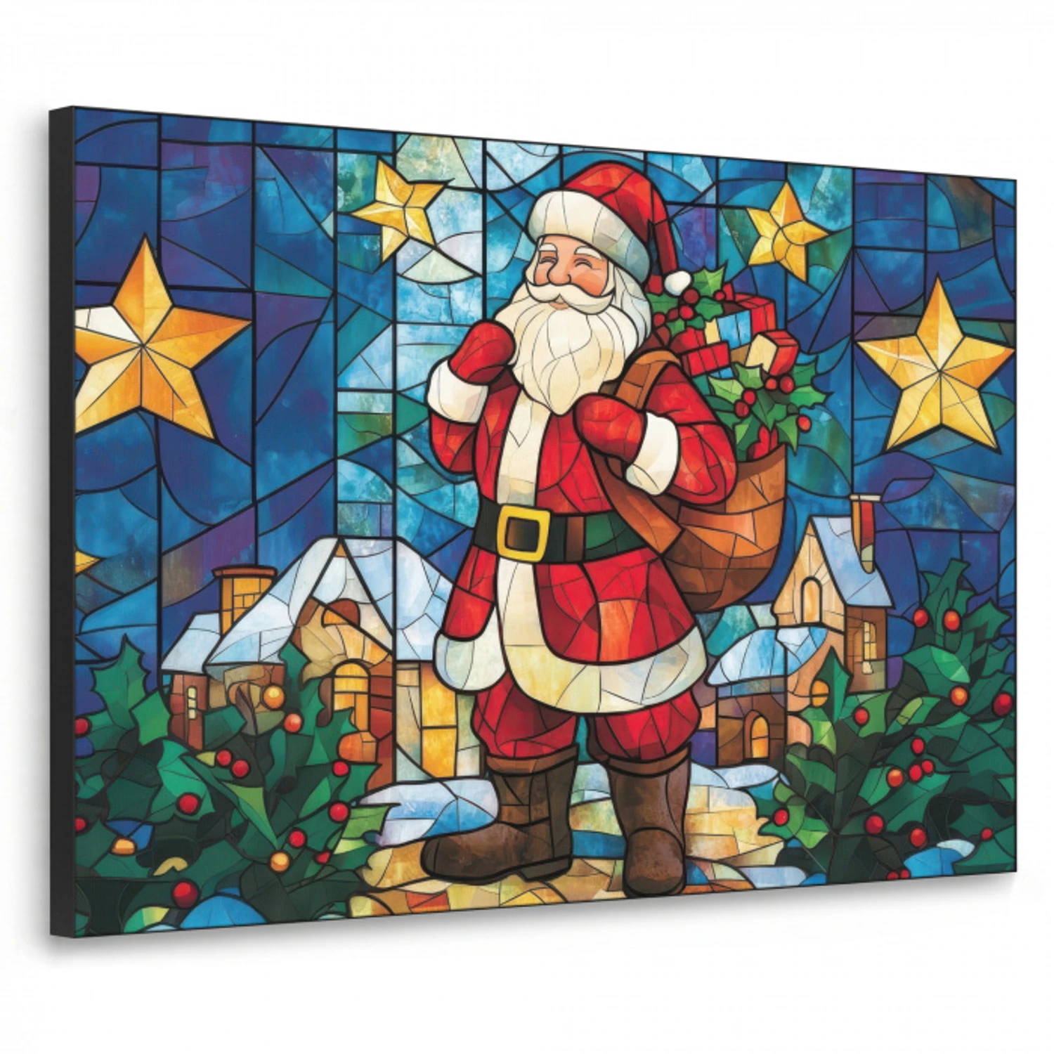 Kerstman - Glas - Kleurrijk Textielframe - compleet frame klein -3d