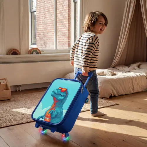 Dino met zonnebril Kinderkoffer - Blauw klein -sfeer1