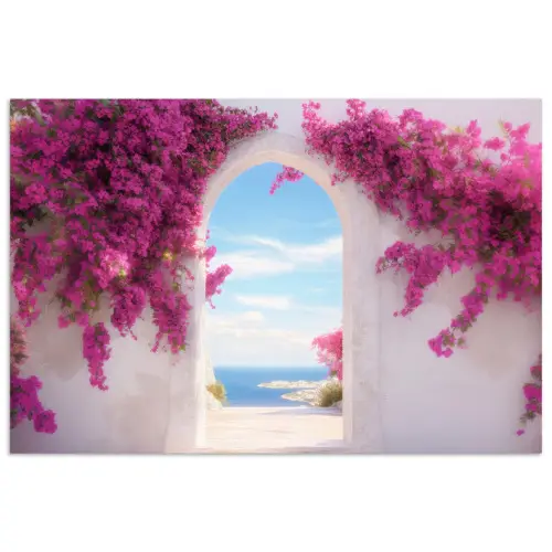 Zee - Roze - Bloemen - Poort poster papier klein -3d