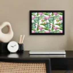 Bladeren - Flamingo - Bloemen - Jungle fotolijst zwart zonder passe partout klein -sfeer1