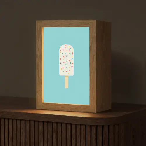 Ijsje - Stokje - Sprinkles - Lichtblauw Light Box met kabel (Tafellamp) klein -z3d_website