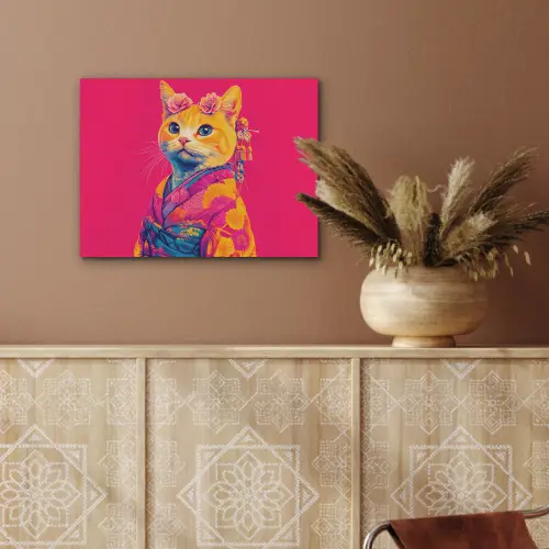 Kat - Kimono - Bloemen - Roze PET vilt klein -sfeer4
