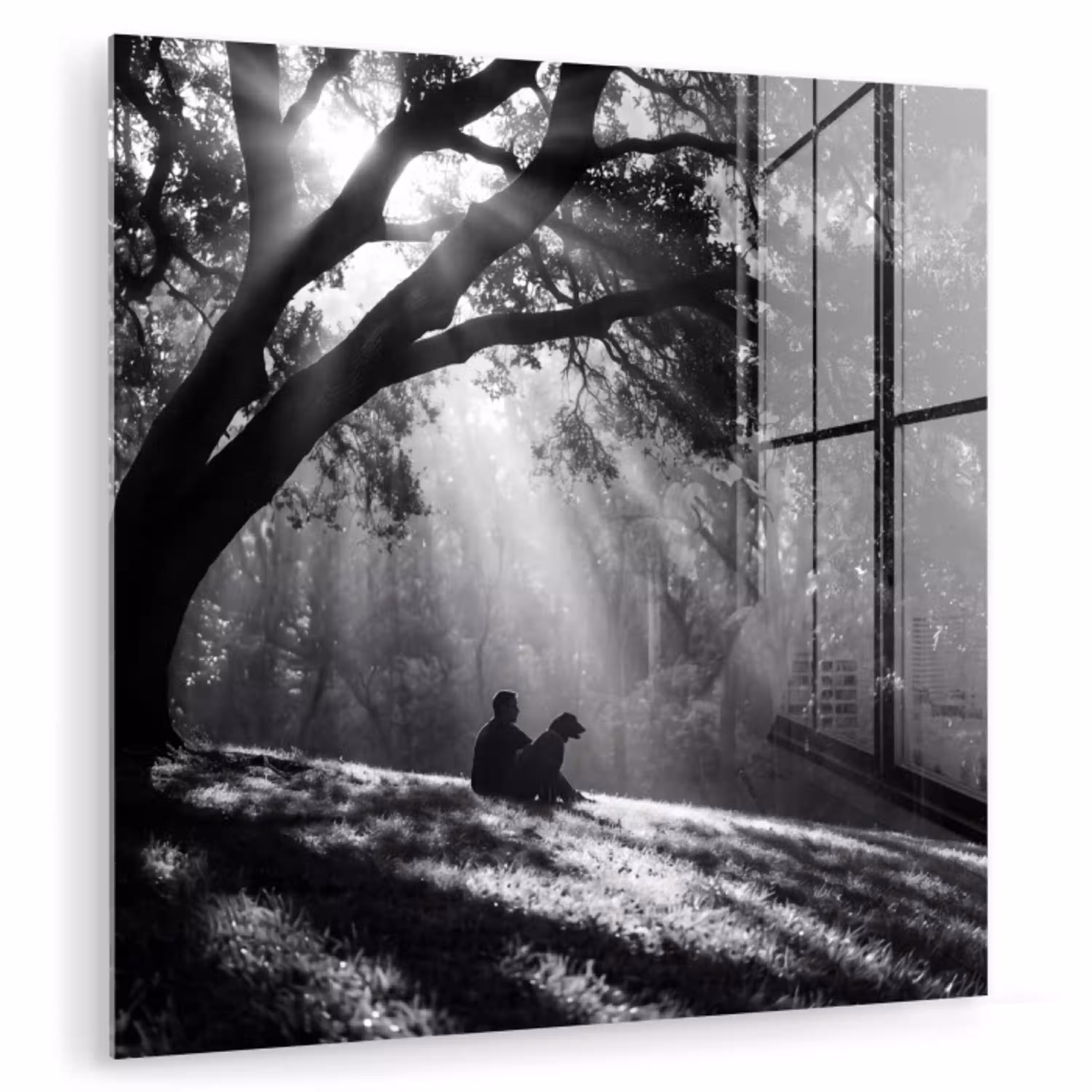Mens - Hond - Natuur - Zwart-wit - Silhouet plexiglas 5mm klein -zzzproduct_nieuw