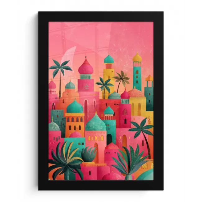 Kleurrijk - Palmbomen - Opkomende zon fotolijst zwart zonder passe partout klein -3d