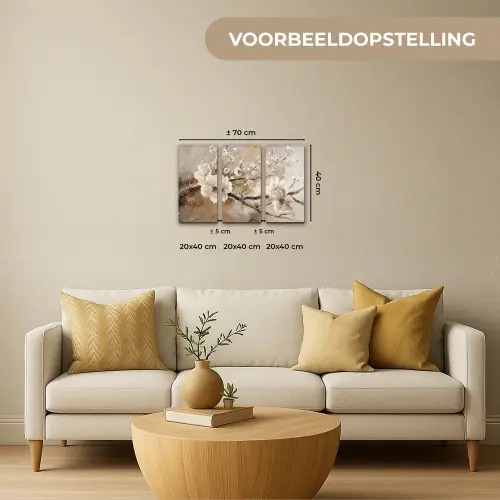 Bloesem - Beige - Abstract - Bloemen Canvas - Meerluiken 3 luik klein -sfeer6-formaat
