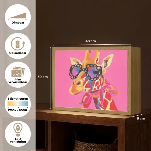 Giraf - Roze - Bril - Sjaal Light Box met batterij (Wandlamp) middel -USP_websiteoverzichtNL