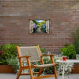 Doorkijk - Hortensia - Pad - Natuur Tuinposter op houten frame 2 cm dik klein -sfeer3
