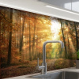 Bos - Herfst - Zon - Landschap - Natuur - Bomen - Bladeren keuken achterwand sample klein -zzzz3d_schuin
