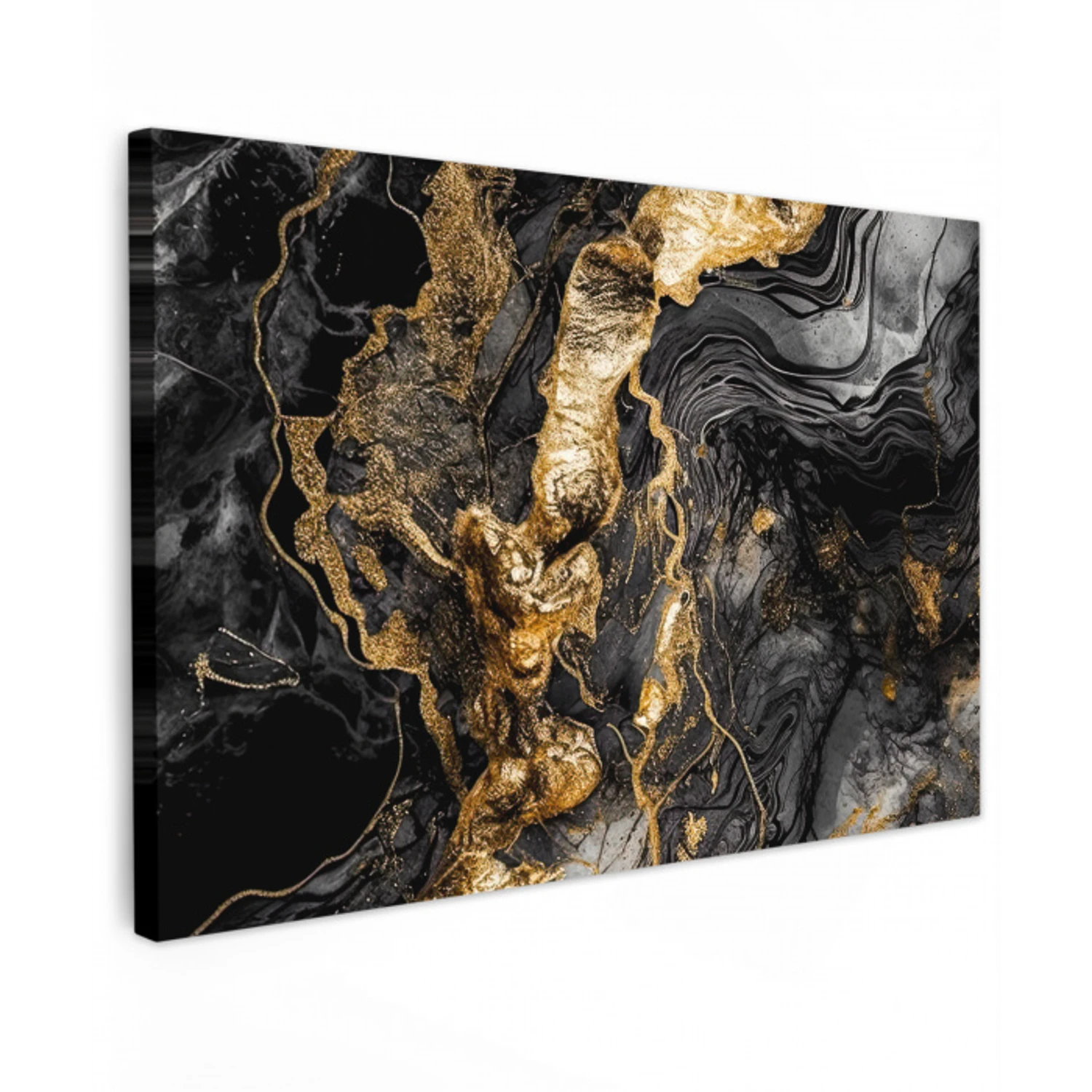 Marmer - Zwart - Goud - Abstract canvas 2cm klein -z3d