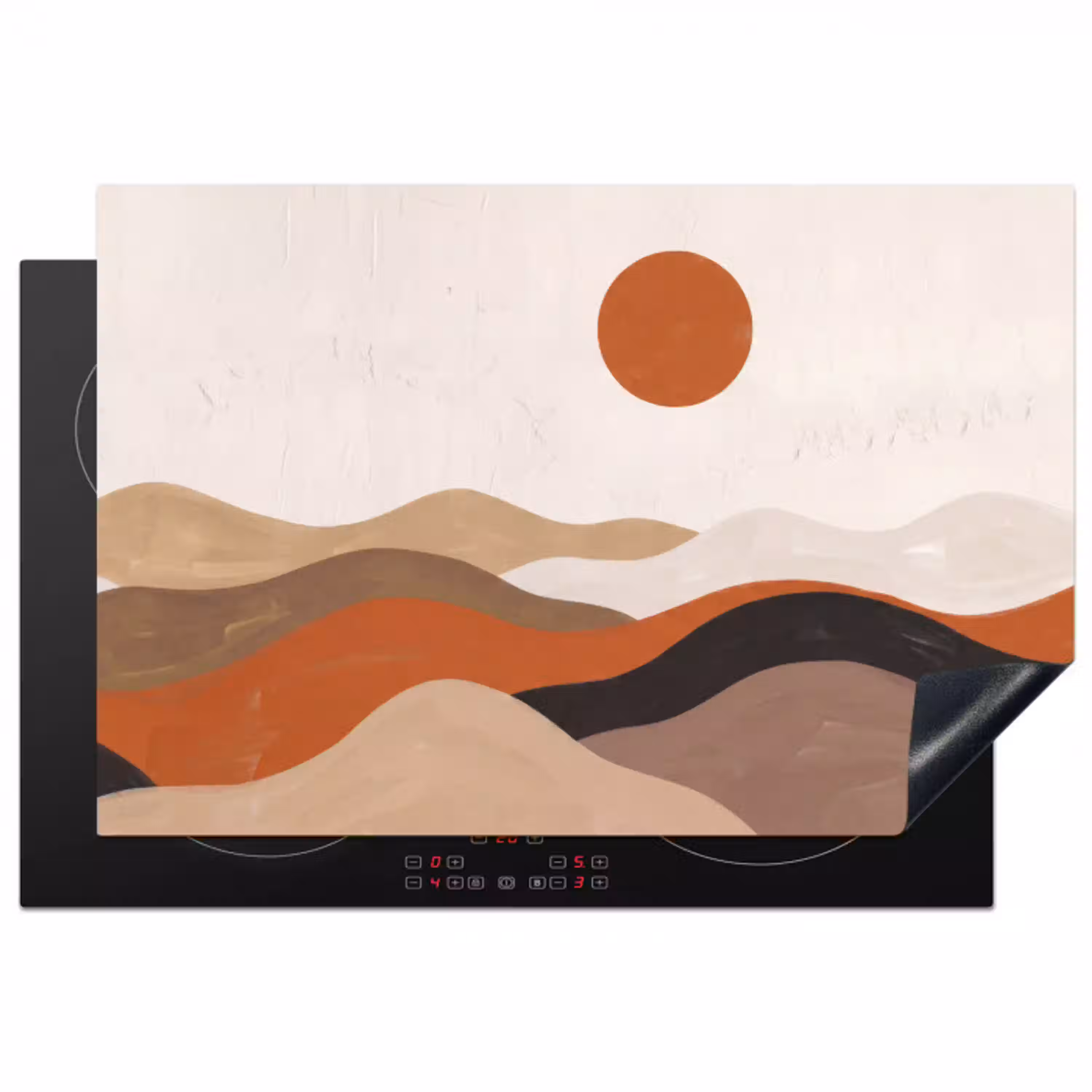 Landschap - Heuvels - Zon - Abstract - Oranje Inductie beschermer vinyl 3mm klein -3d