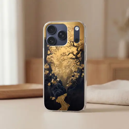 Bloemen - Takken - Goud - Sierlijk Telefoonhoesje iPhone 17 Pro klein -sfeer2