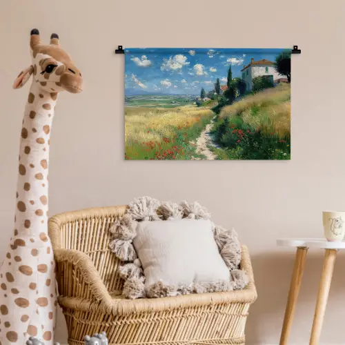 Zandpad - Huis - Bomen - Grasveld Wandkleed katoen klein -wsfeer5_kind
