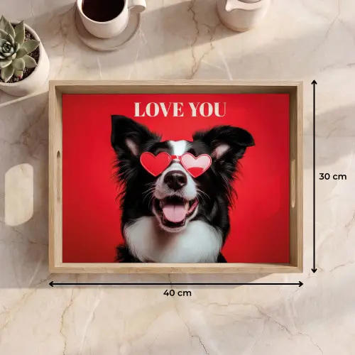 Hond - Hartjesbril - Loveyou - Rood Dienblad Rechthoek middel -USP_Formaat