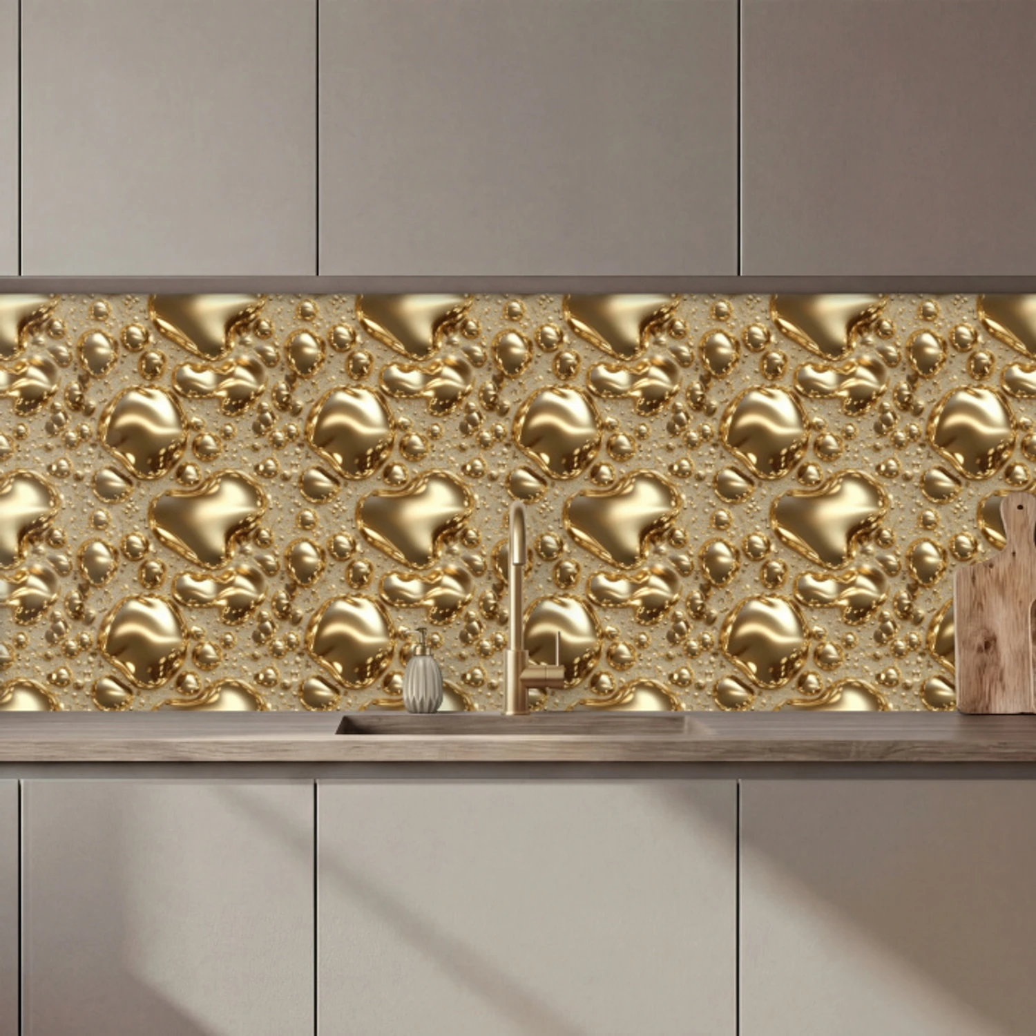 Druppels - Organisch - Goud keuken achterwand 2 middel 871 zz_3dshopping