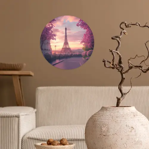Eiffeltoren - Parijs - Roze Wandcirkel behangsticker klein -sfeer1