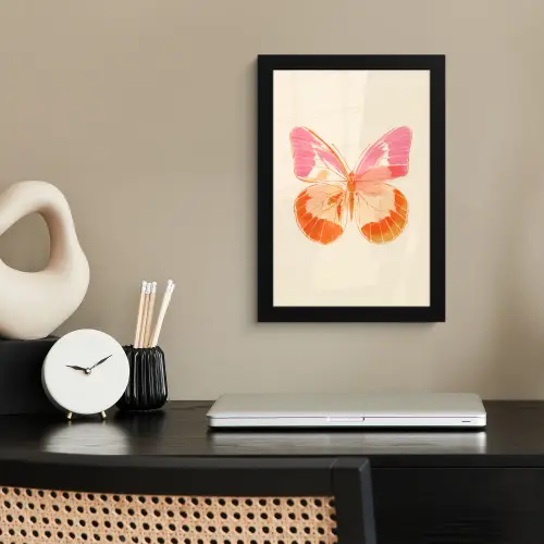 Oranje - Vlinder - Minimalistisch fotolijst zwart zonder passe partout klein -sfeer1