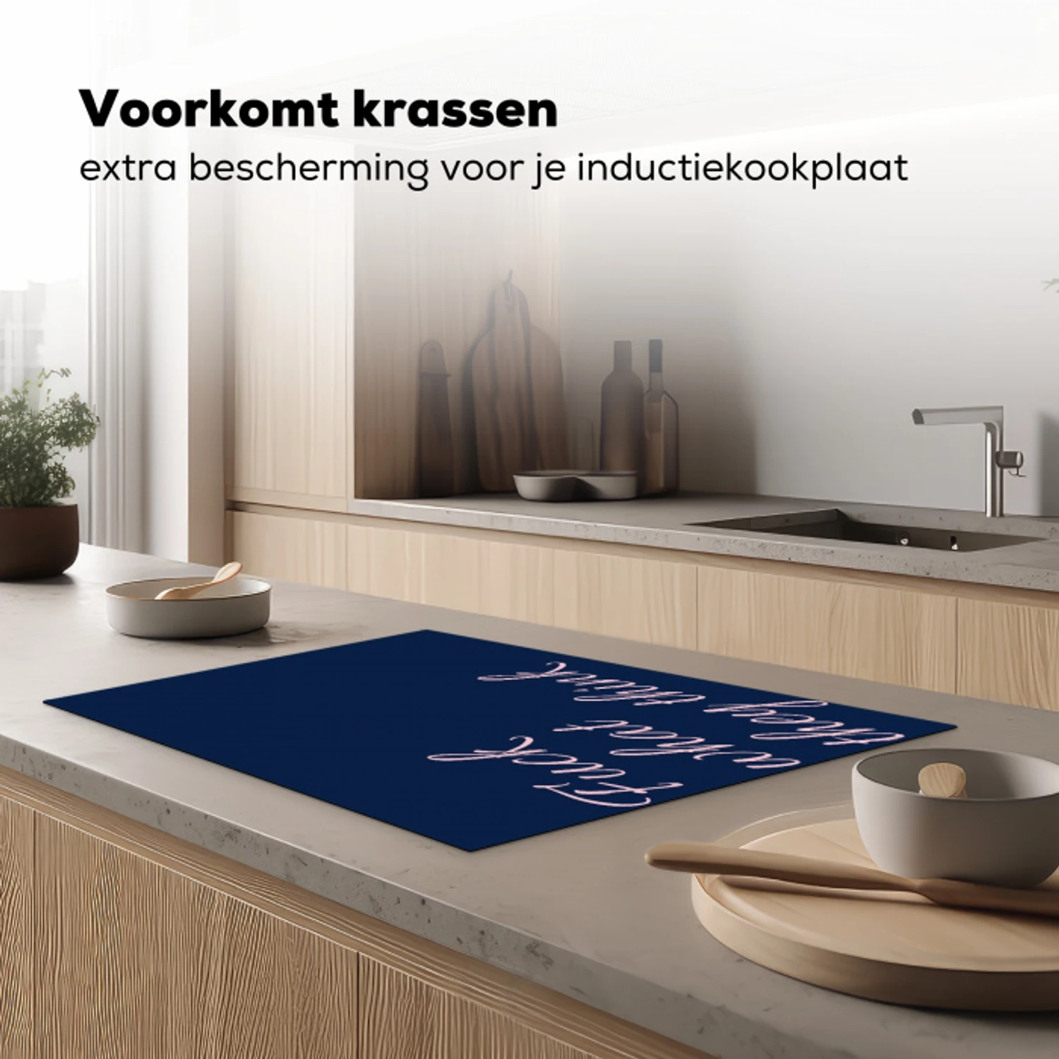 Fuck what they think - Blauw - Cursief Inductie beschermer vinyl 3mm klein -sfeer1