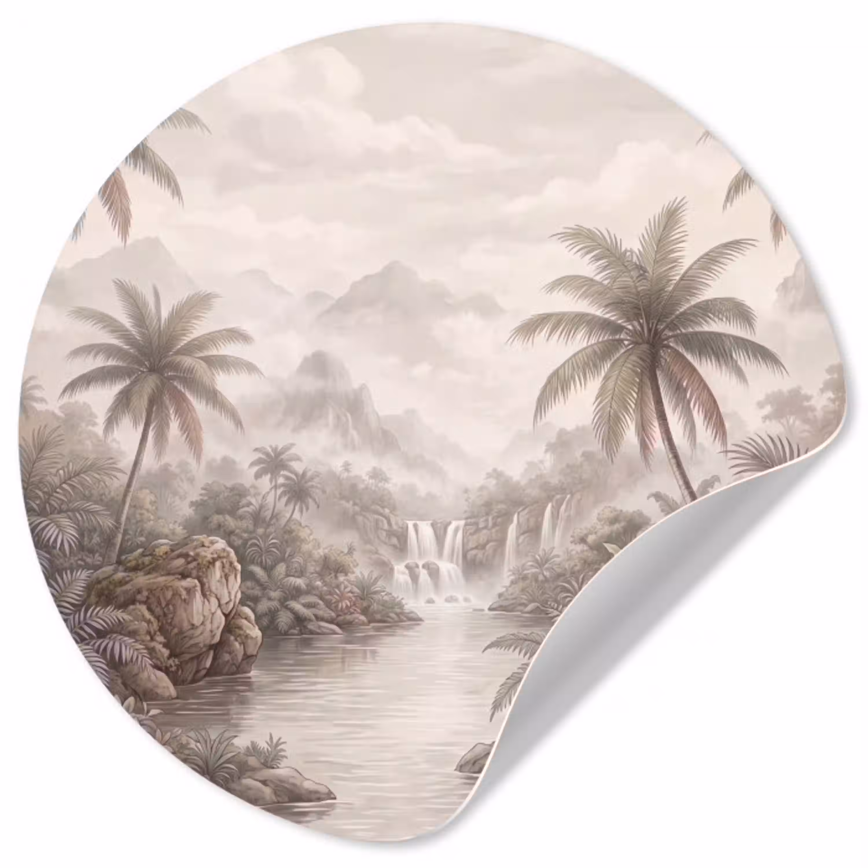 Jungle - Watervallen - Tropisch - Illustratie Wandcirkel behangsticker klein -3d
