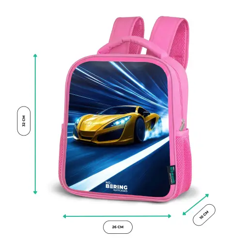 Gele sportwagen in lichttunnel van snelheid Kinderrugzak - Roze middel -productfoto_formaten