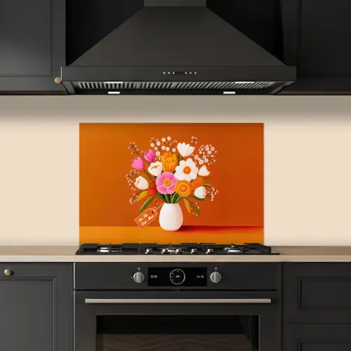 Vaas - Bloemen - Oranje keuken achterwand spatscherm klein -sfeer1