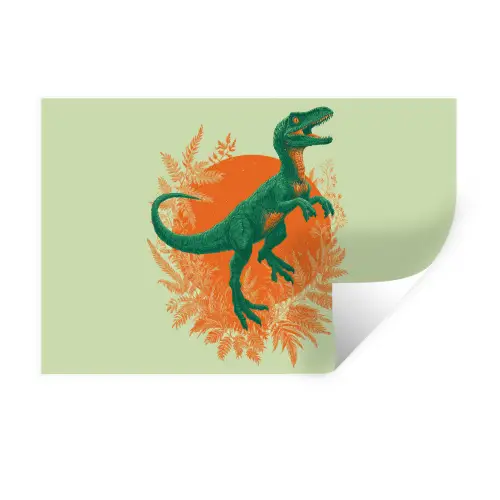 Dinosaurus - Groen - Planten - Cirkel Muursticker klein -3d