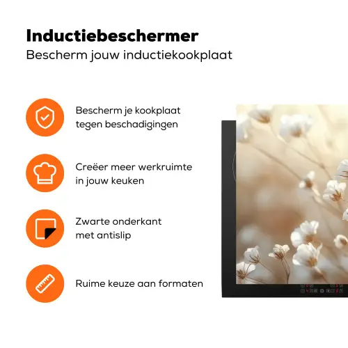 Wilde - Bloemen - Wit Inductie beschermer vinyl 3mm klein -zzzzzzz-td-ups
