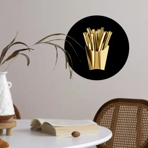 Friet - Goud - Chrome - Eten Wandcirkel behangsticker klein -sfeer3