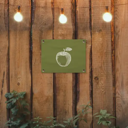 Lijntekening - Appel - Olijfgroen - Blaadje tuinposter los doek klein -sfeer1