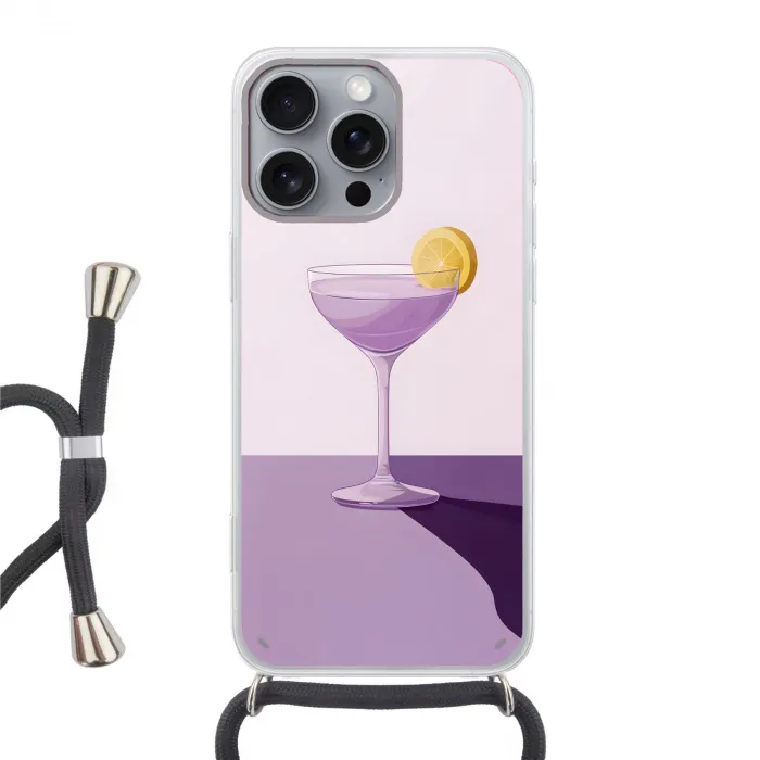 Cocktail - Paars - Minimalistisch - Citroen Hoesje iPhone 16 Pro Max met koord klein -3d