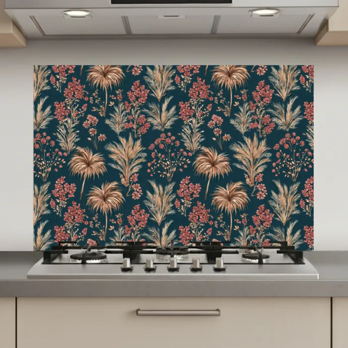 Botanisch - Patroon - Blauw keuken achterwand spatscherm klein 900 -3d_website