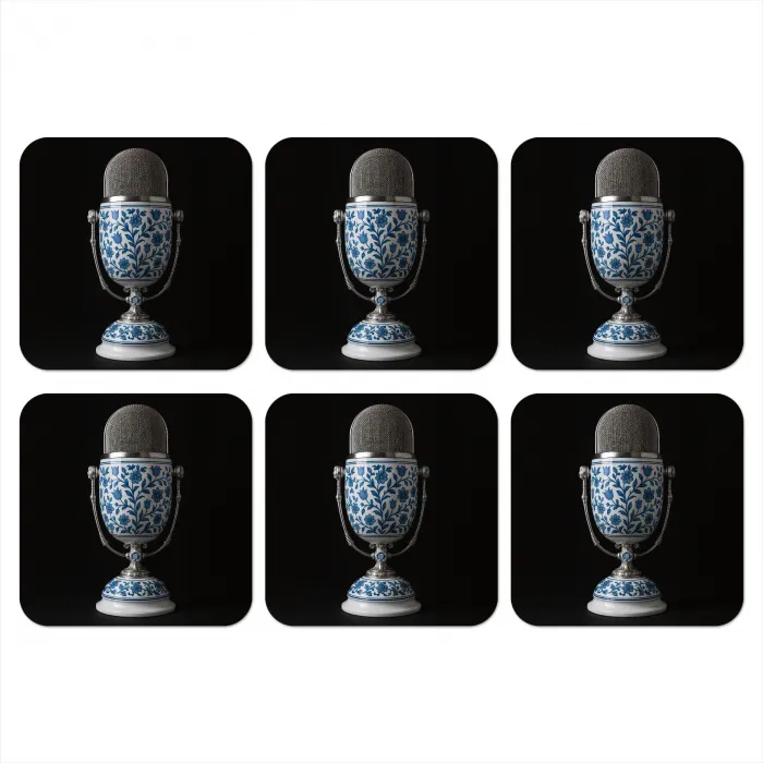 Microfoon - Delfts blauw - Muziek onderzetter kurk middel -3d