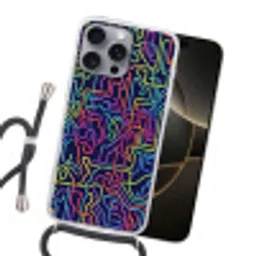 Retro - Abstract - Neon Hoesje iPhone 16 Pro Max met koord klein -sfeer1