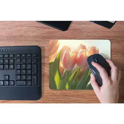 Tulpen - Roze - Zonnestralen muismat rubber klein -toetsenbord