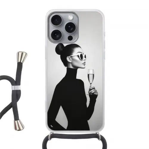 Vrouw - Champagne - Modern Hoesje iPhone 16 Pro Max met koord klein -3d