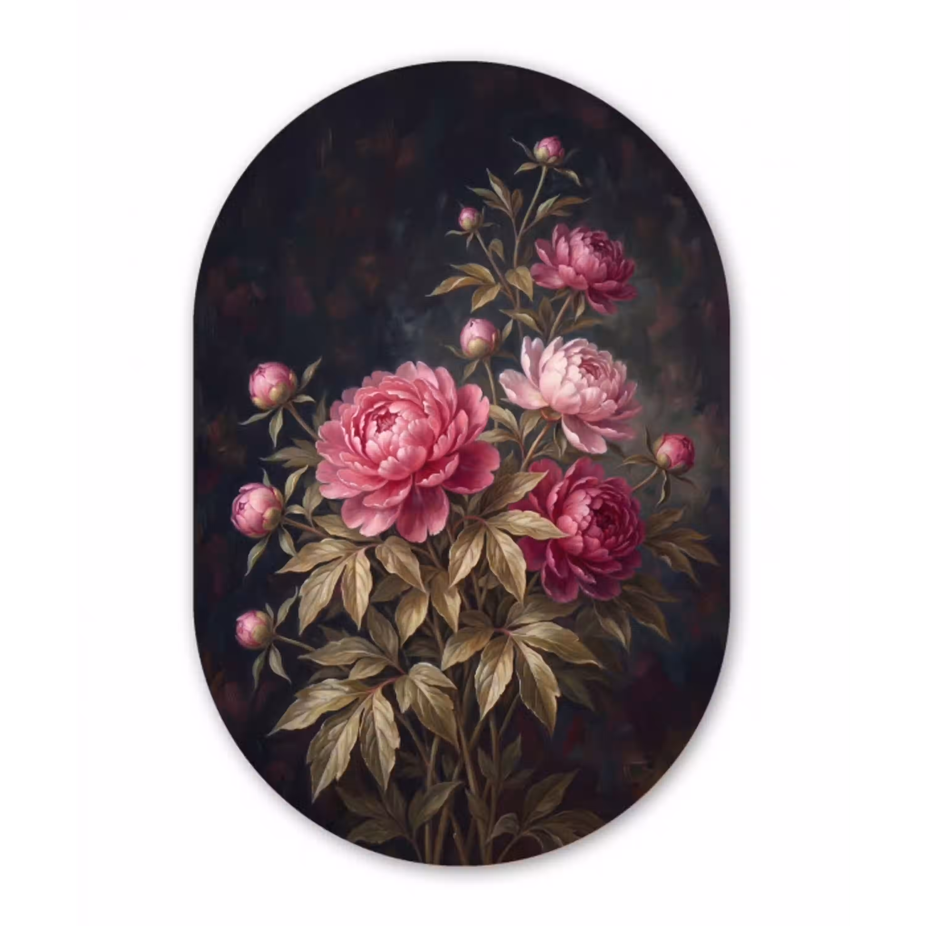 Bloemen - Roze - Klassiek - Natuur Wandcirkel Ovaal Aluminium middel -3d