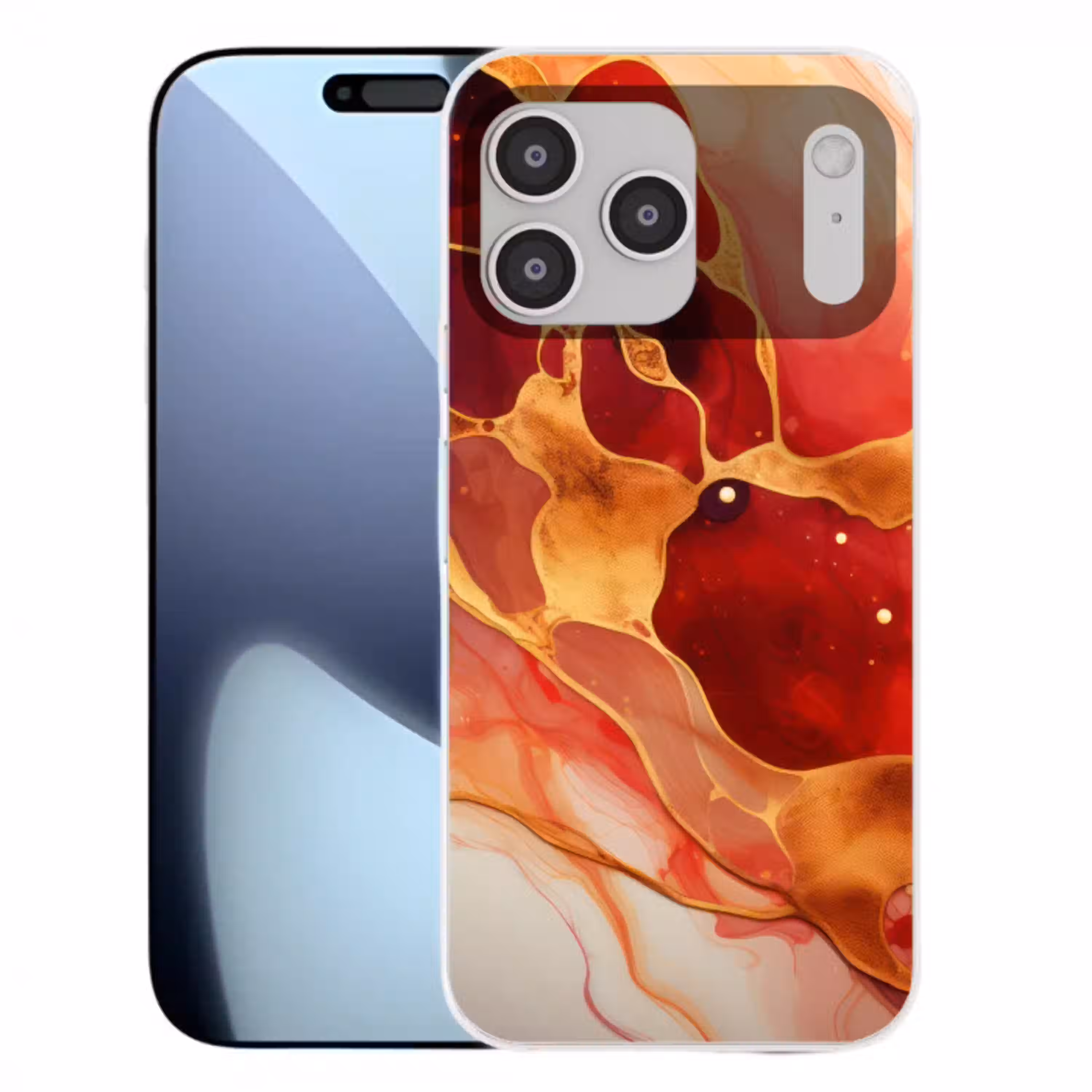 Marmer - Rood - Goud - Modern - Abstract Telefoonhoesje iPhone 17 Pro Max klein -3d