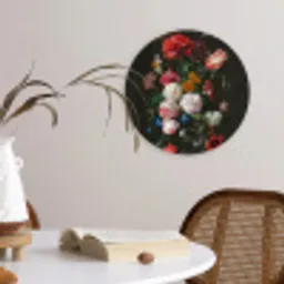 Stilleven met bloemen in een glazen vaas - Schilderij van Jan Davidsz. de Heem Wandcirkel kunststof plaat 5mm dik klein -sfeer4