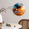 Palm - Zonsondergang - Horizon - Strand - Zee - Tropisch Wandcirkel kunststof plaat 5mm dik klein -sfeer4