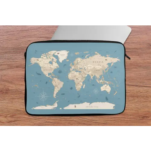 Wereldkaart - Oceaan - Realistisch - Blauw laptophoes neopreen klein -tafel