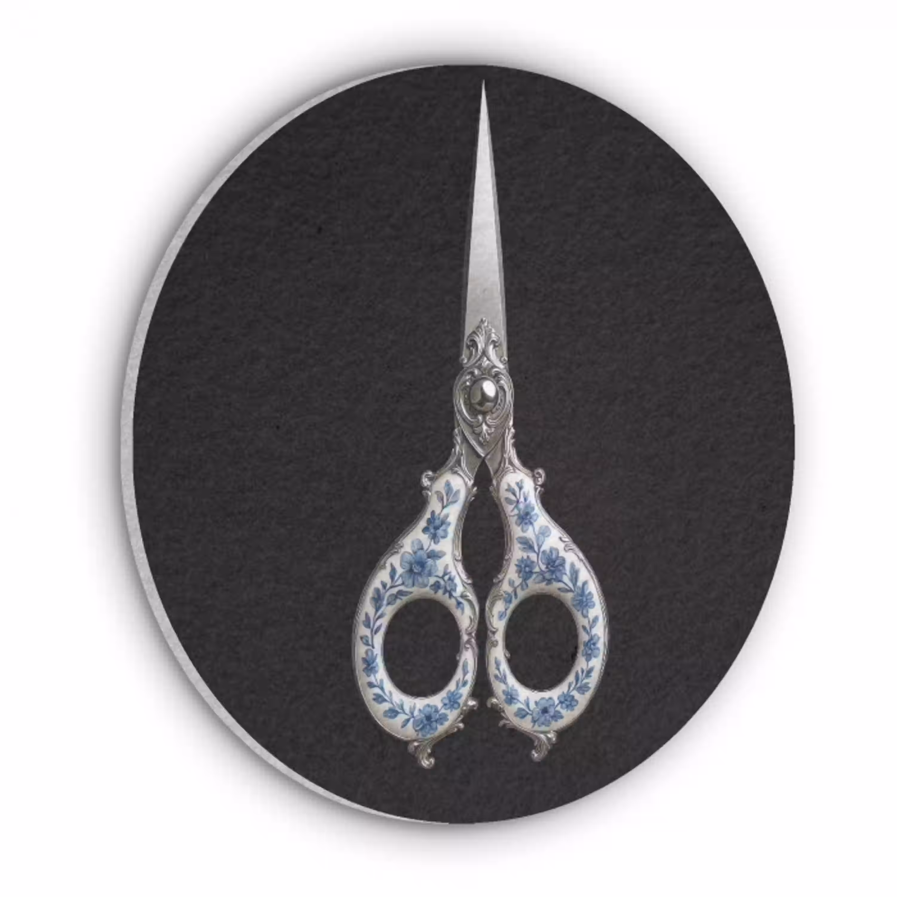Schaar - Delfts blauw - Zwart Akoestische PET Vilt - Rond klein -3d