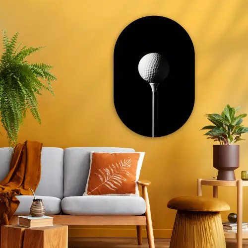 Golfbal - Minimalistisch - Wit Wandcirkel Ovaal Glas middel -sfeer4